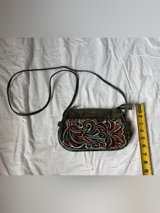 Patricia Nash Handbags - Patricia Nash Teal Brown Tooled Leather Crossbody Bag